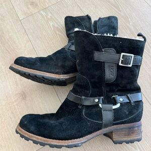 UGG Black Leather Winter Boots